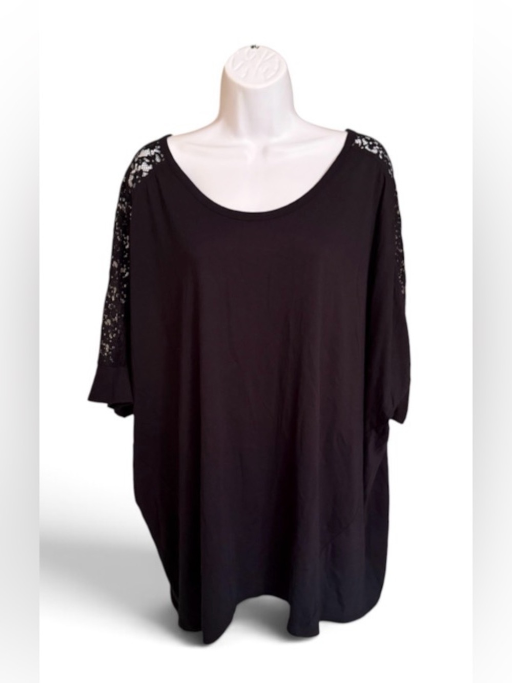 Lane Bryant 22/24 Black Lace Back Top Cotton Modal Scoop Neck